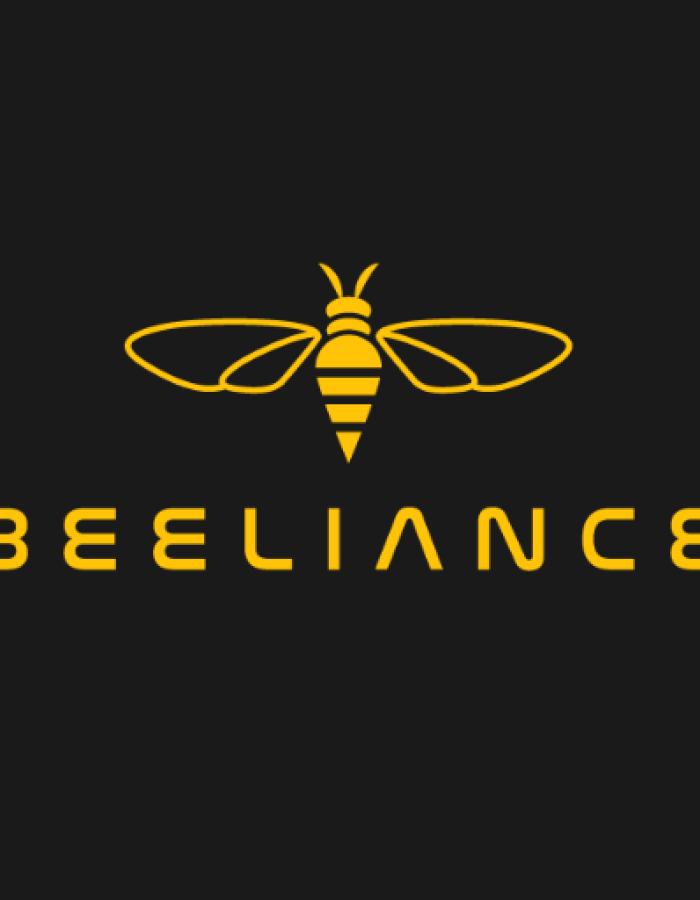 Beeliance logo with yellow bee and bold text on black background